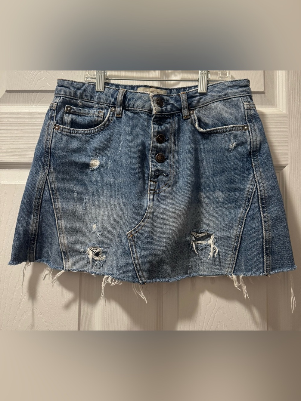 We The Free Light Blue Denim Mini Skirt